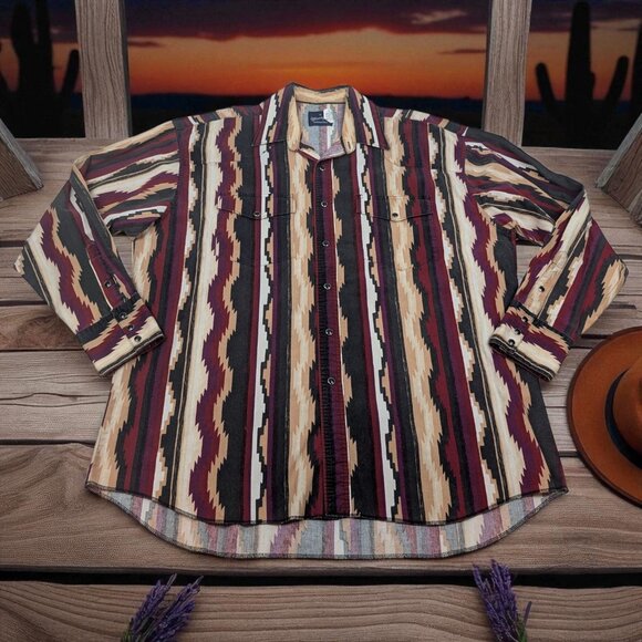 Vtg Wrangler Long Sleeve Shirt Sz‎ XL Snap Aztec Rodeo Cowboy Western Southwest - Picture 1 of 12